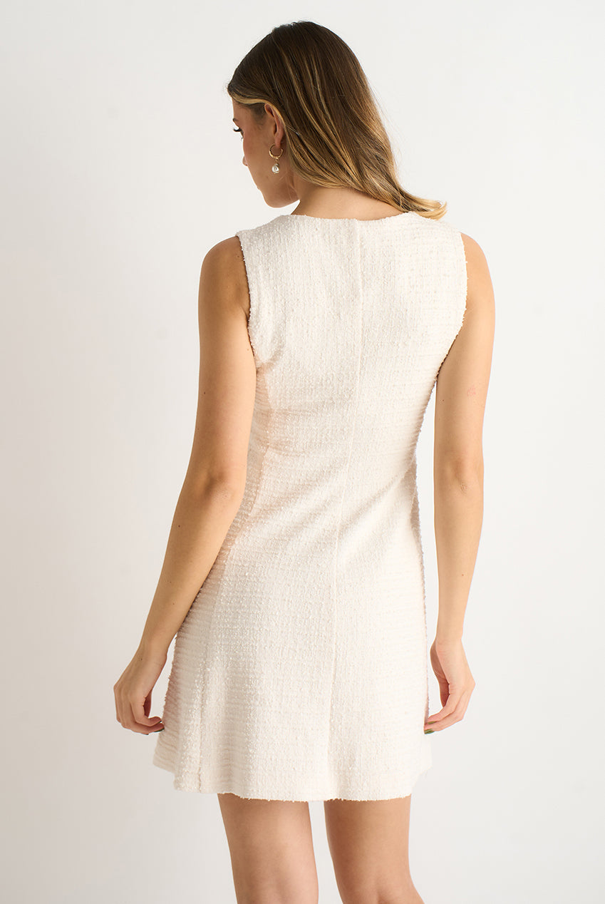 Cream Boucle Button Through Mini Dress GL2008
