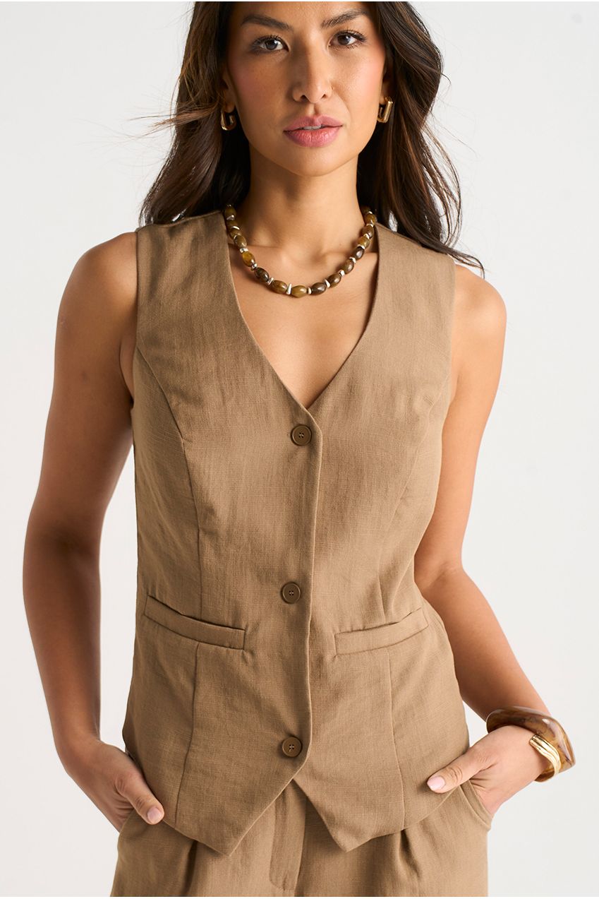 Camel Button Through Tailored Waistcoat GL2014A