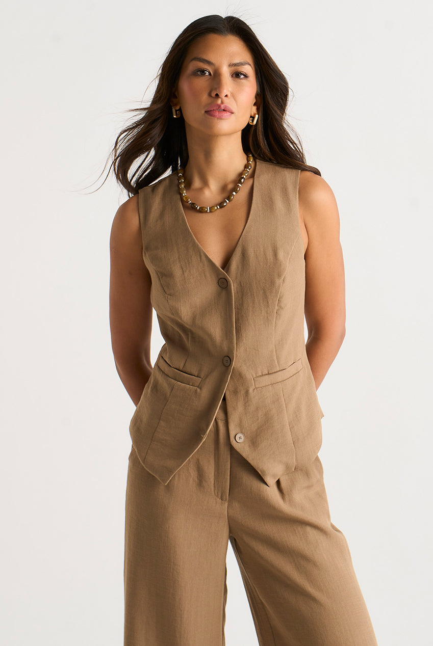 Camel Button Through Tailored Waistcoat GL2014A
