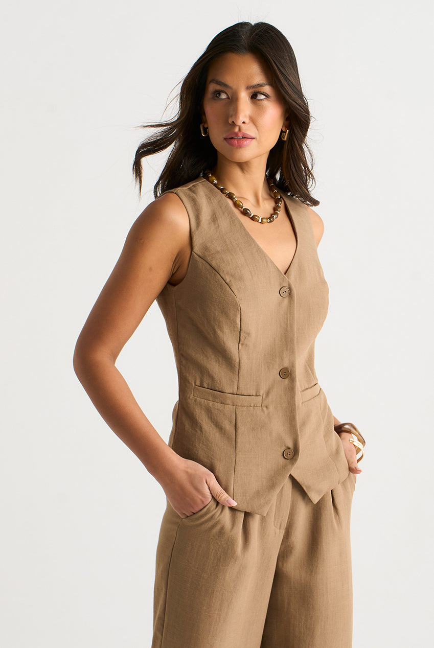 Camel Button Through Tailored Waistcoat GL2014A