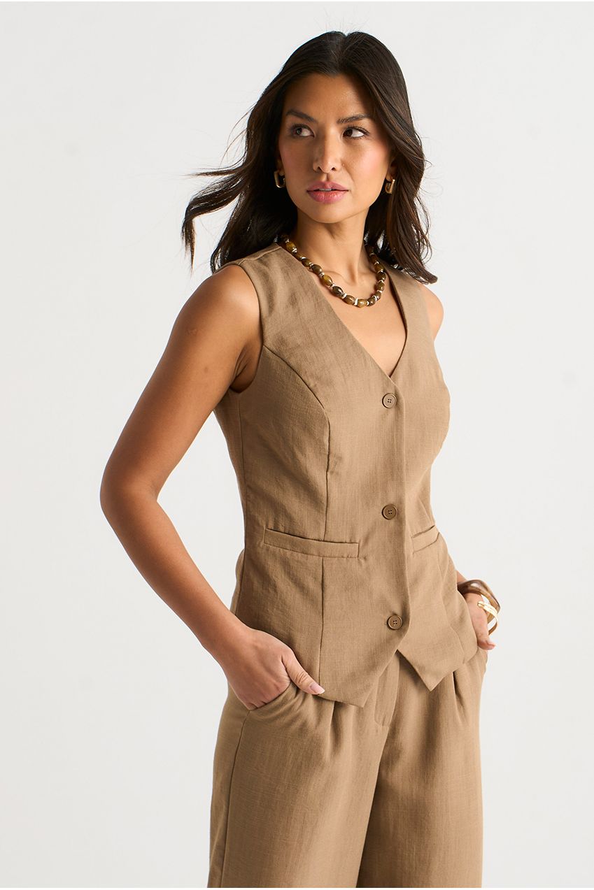 Camel Button Through Tailored Waistcoat GL2014A