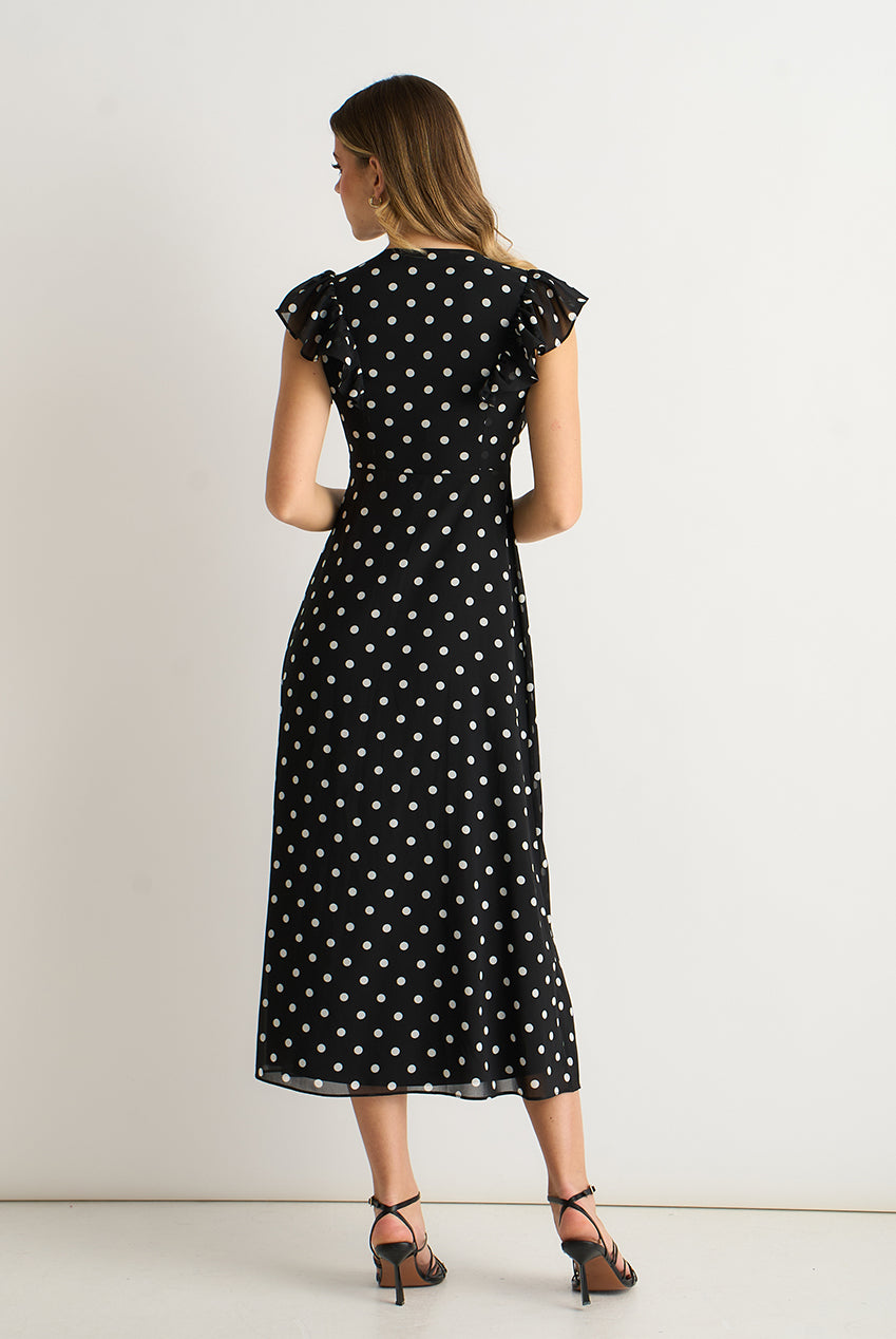 Black V Neck Angel Sleeves Skater Midi Dress GL2021