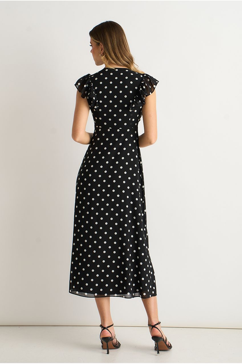 Black V Neck Angel Sleeves Skater Midi Dress GL2021