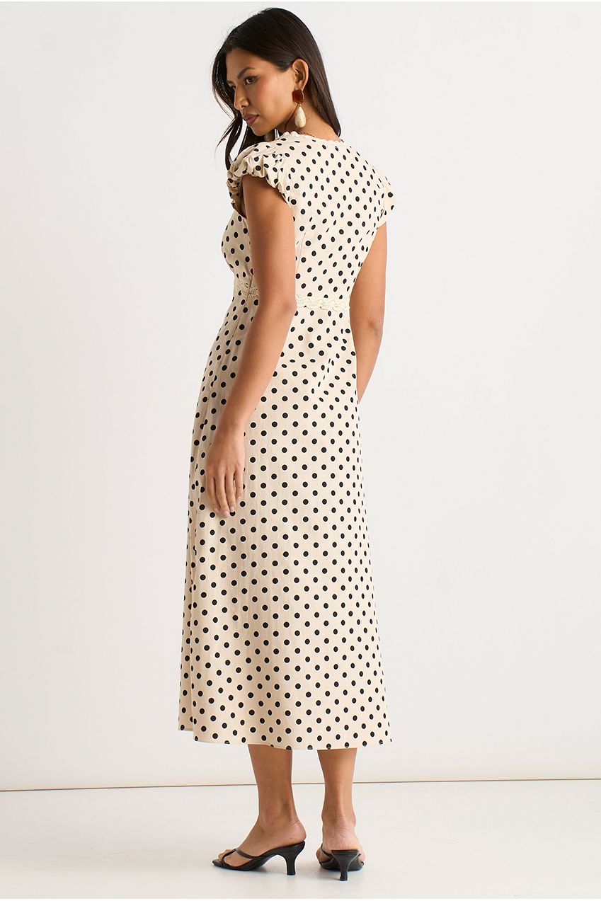 Cream Cotton Spot Print Lace Trim Midi Dress GL2029