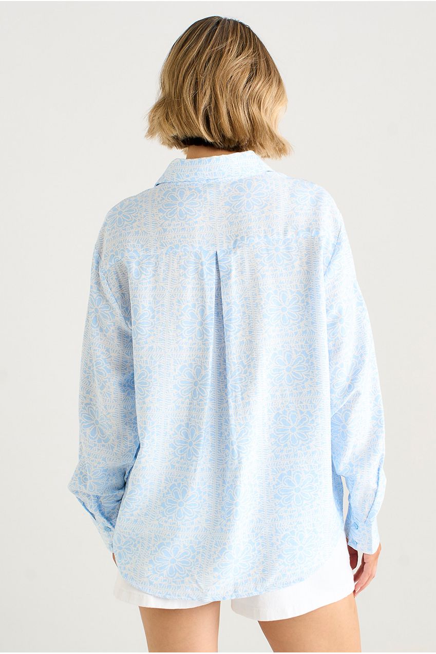 Cotton Mix Blue Tile Print Button-Through Shirt GL2033