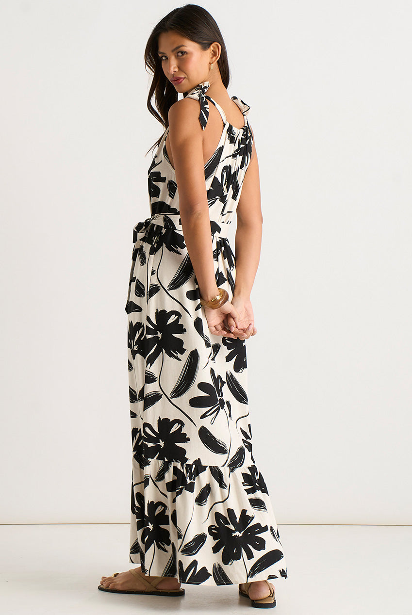 Mono Stencil Linen Mix Belted Trapeze Dress GL2052