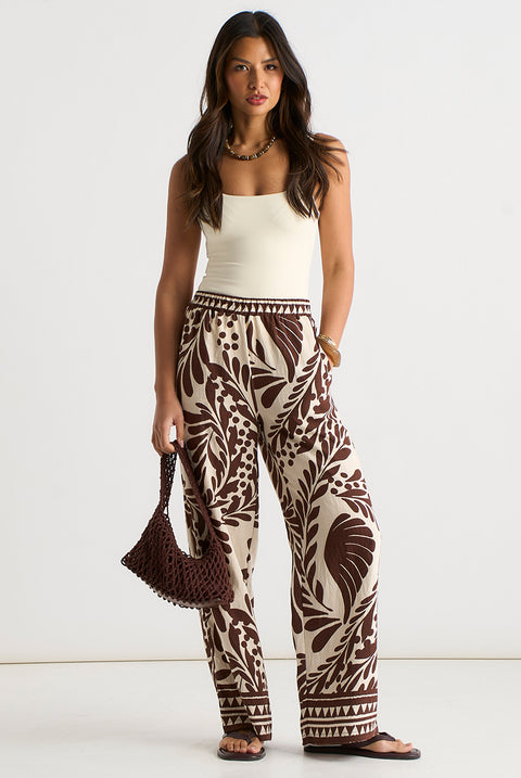 Chocolate Border Print Elasticated Trousers by Gini London