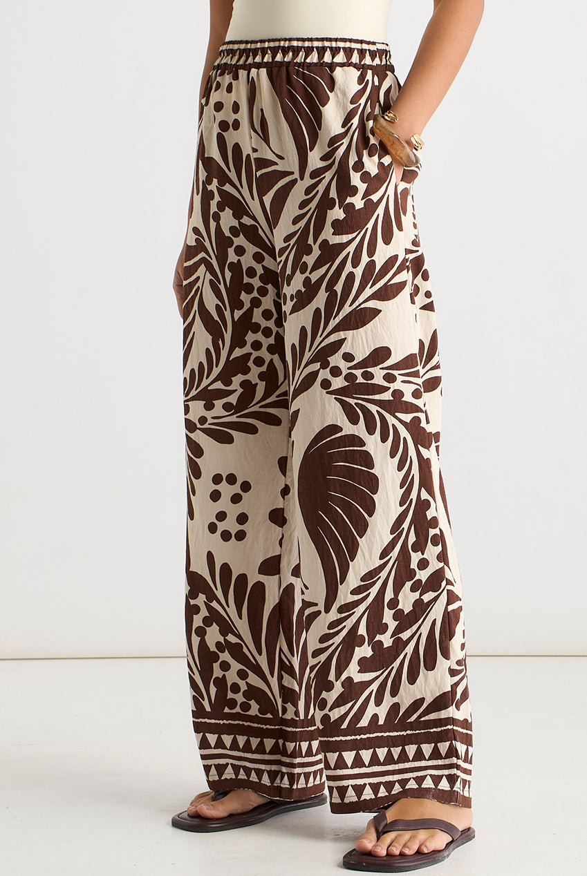 Chocolate Border Print Elasticated Trousers GL2079