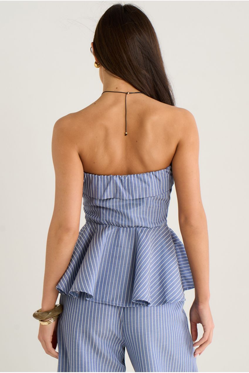 Blue Bardot Stripe Peplum Top GL2082A