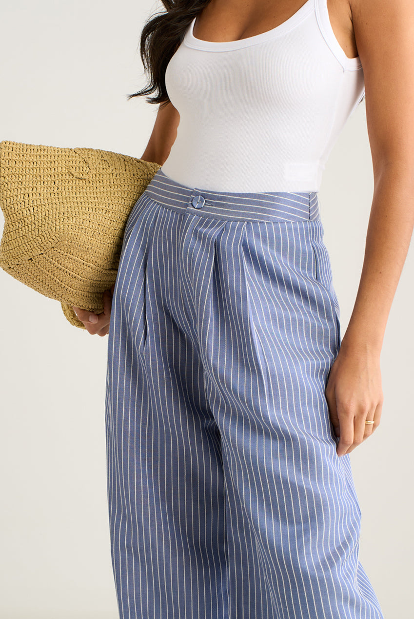 Blue Wide Leg Pleat Front Formal Trousers GL2082B