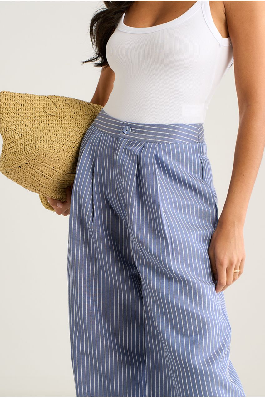 Blue Wide Leg Pleat Front Formal Trousers GL2082B