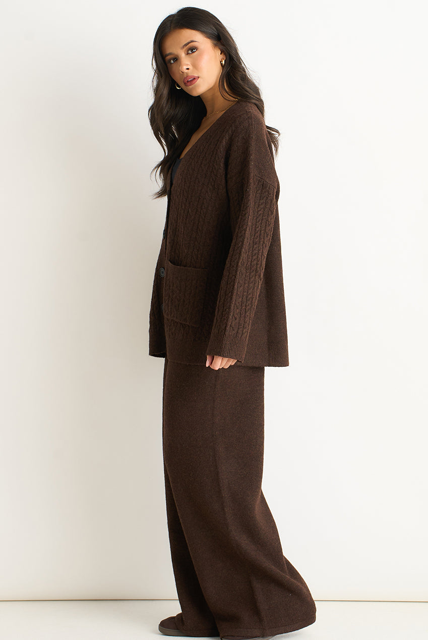 Brown Soft Knit Pull On Wide-Leg Trousers GL2085B