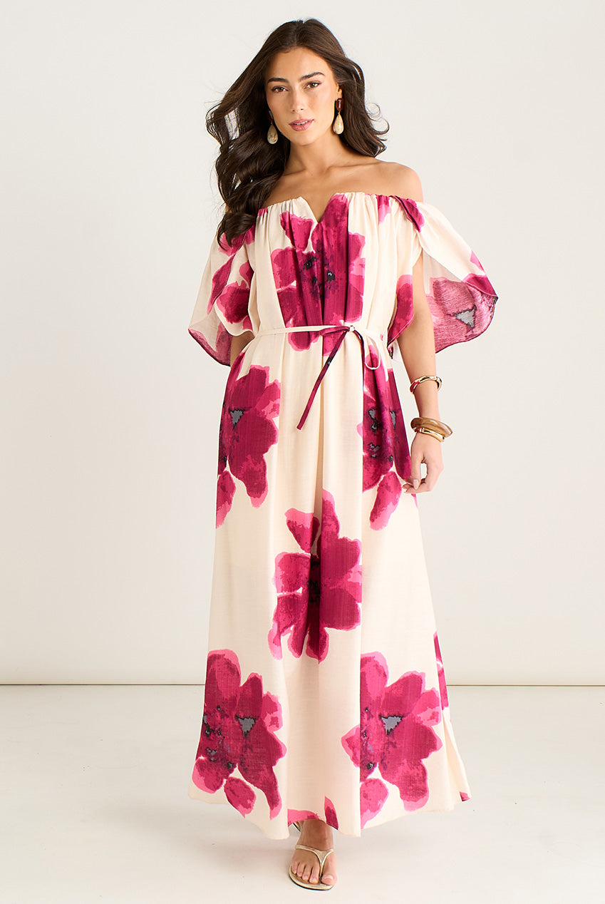 Pink Bardot Trapeze Maxi Dress GL2087