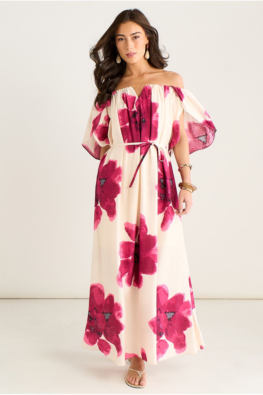 Pink Bardot Trapeze Maxi Dress GL2087