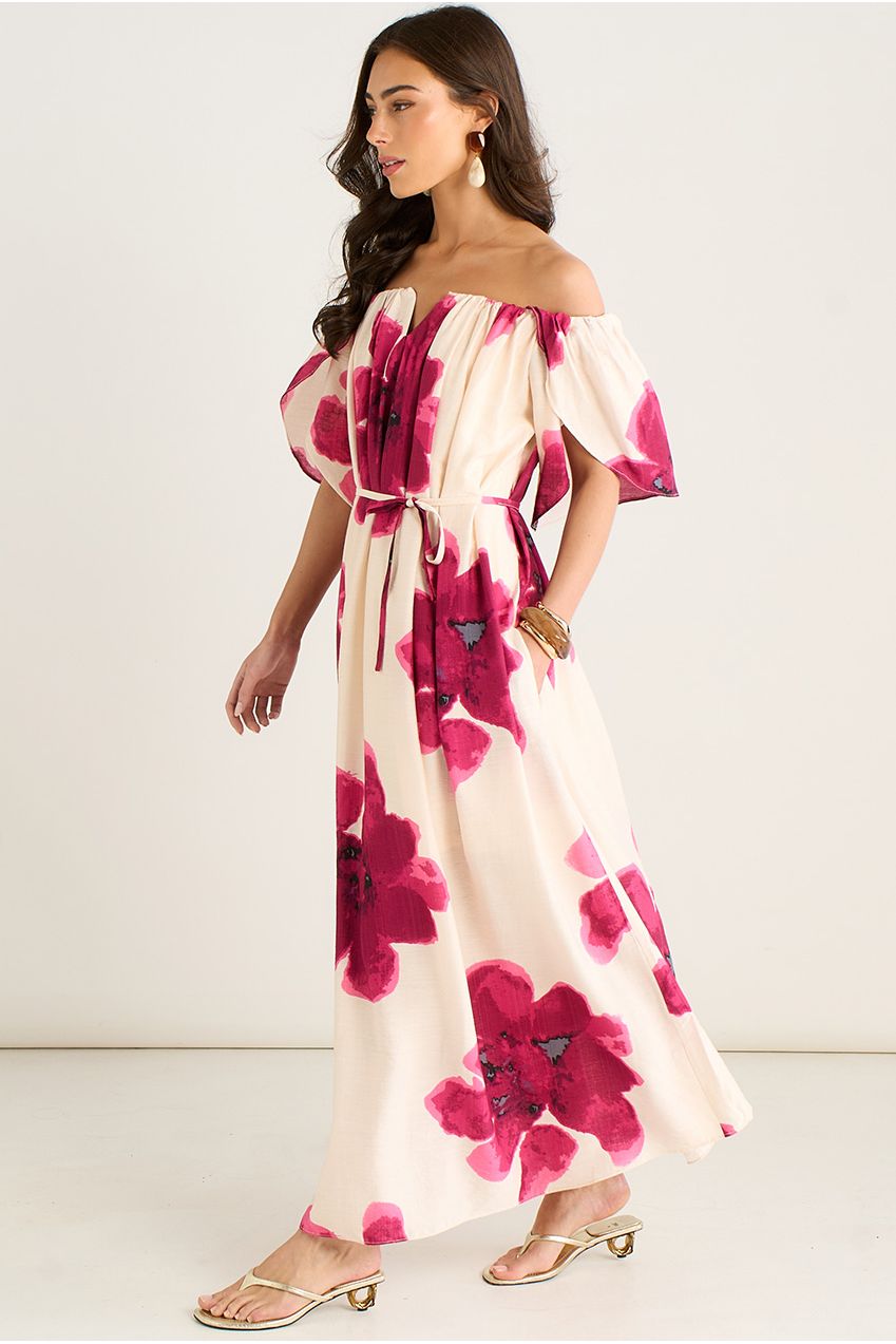 Pink Bardot Trapeze Maxi Dress GL2087