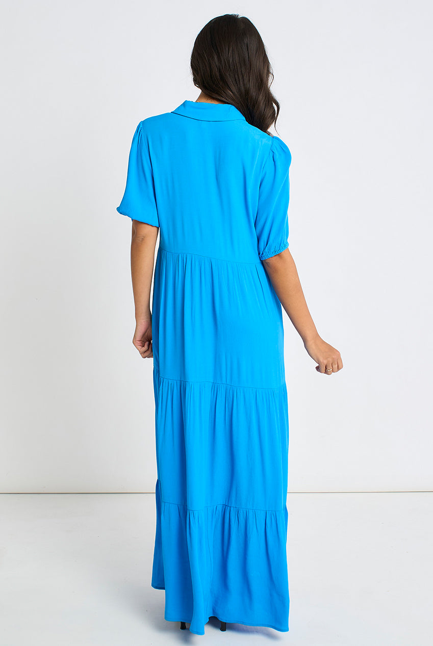 Blue Button Through Skater Maxi Dress GL2096