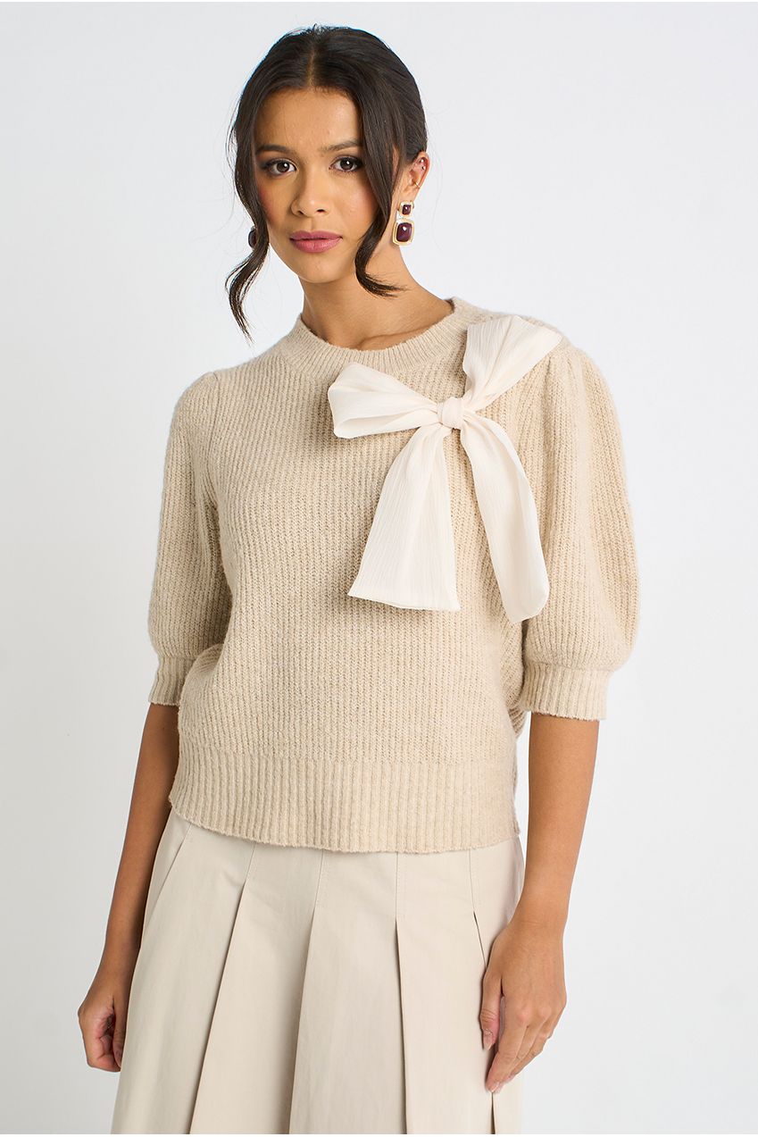 Mocha Chiffon Bow Knitted Jumper GL2108