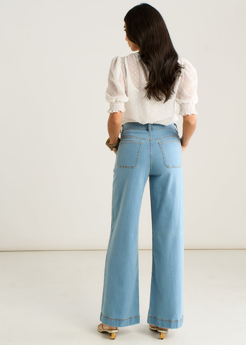 Light Blue Pleat Wide Leg Jean GL2124