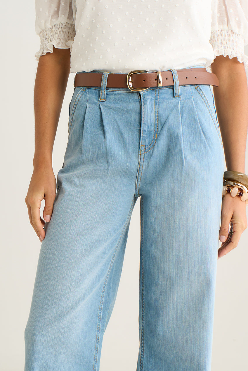 Light Blue Pleat Wide Leg Jean GL2124