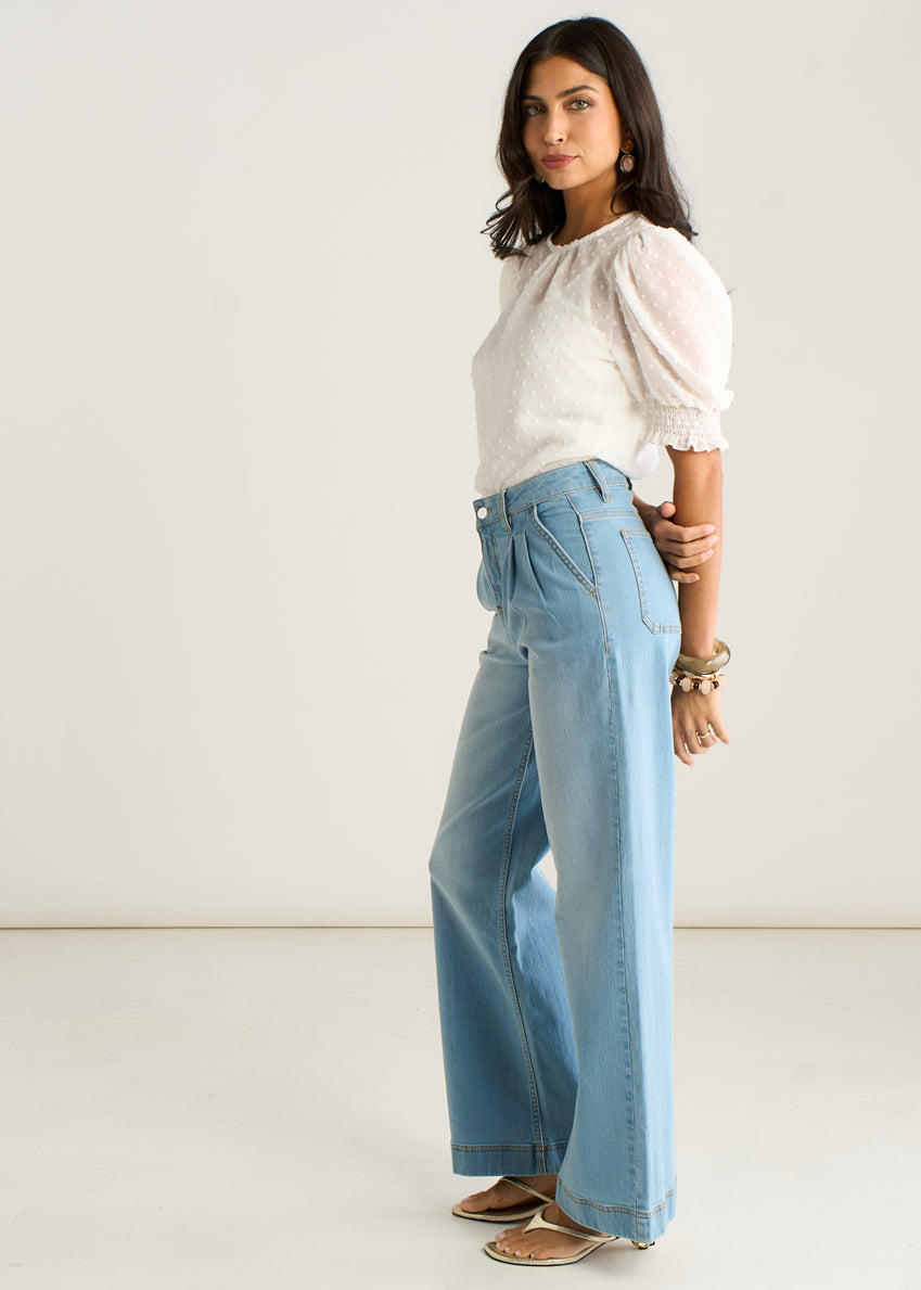Light Blue Pleat Wide Leg Jean GL2124