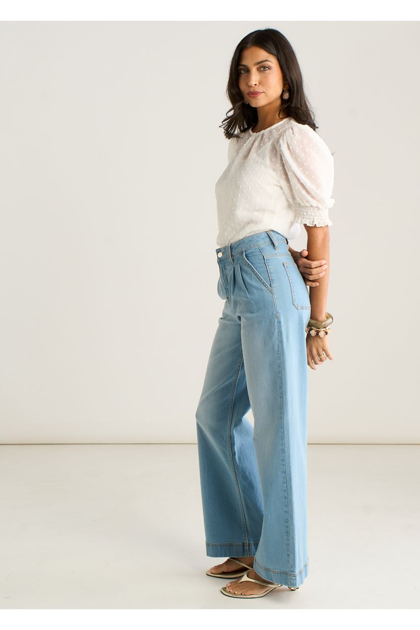 Light Blue Pleat Wide Leg Jean GL2124