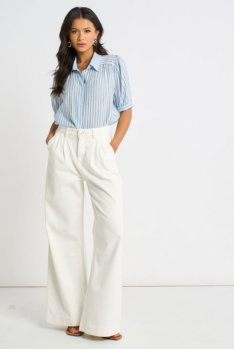 Off White Pleat Wide Leg Jean by Gini London