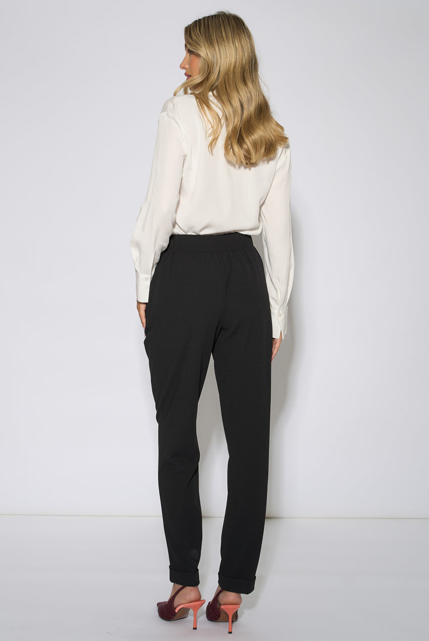 Black Drawstring Turn Up Scuba Crepe Jogger GL2127