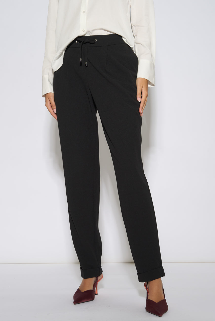 Black Drawstring Turn Up Scuba Crepe Jogger GL2127