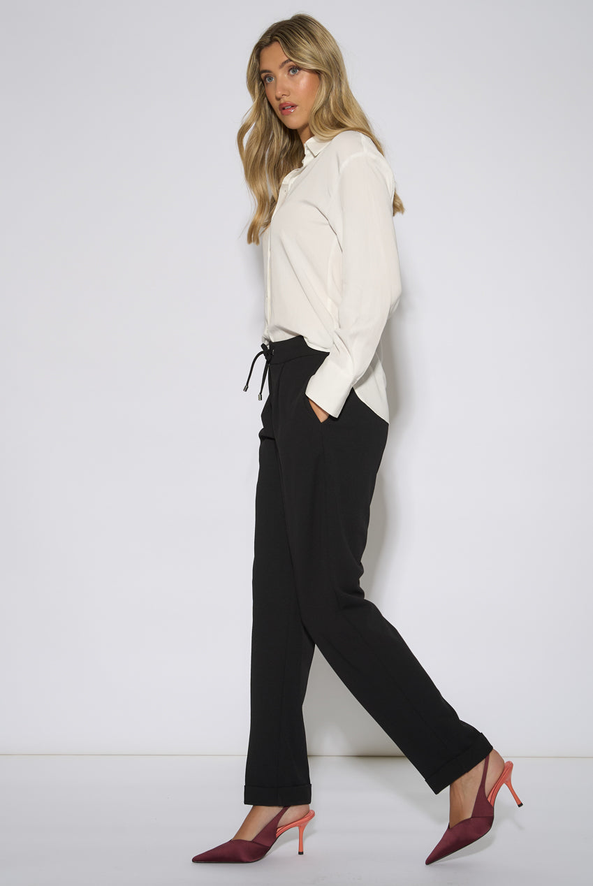 Black Drawstring Turn Up Scuba Crepe Jogger GL2127