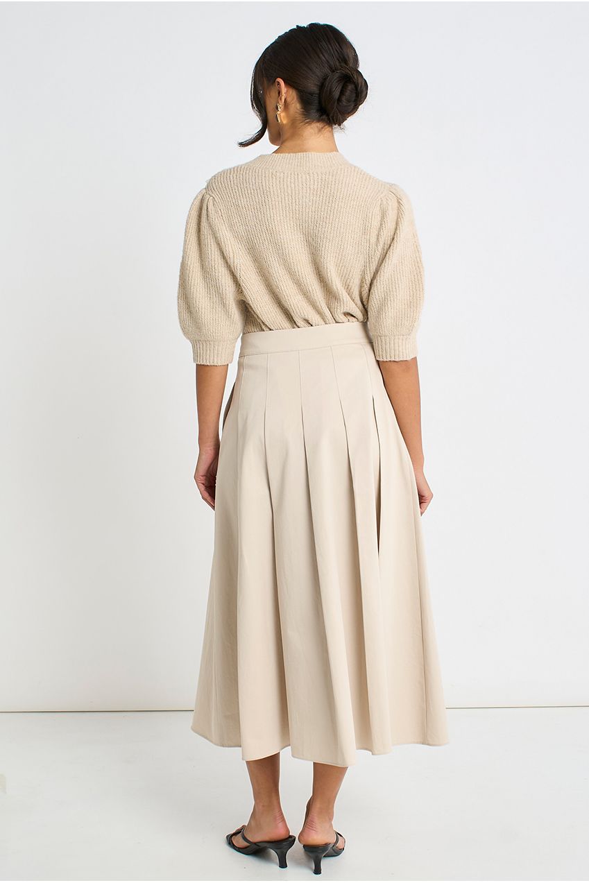 Stone Cotton Pleated Full Midi Skirt GL2138