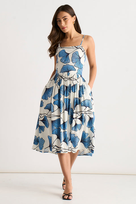 Blue Floral Linen Mix Cami Dress by Gini London