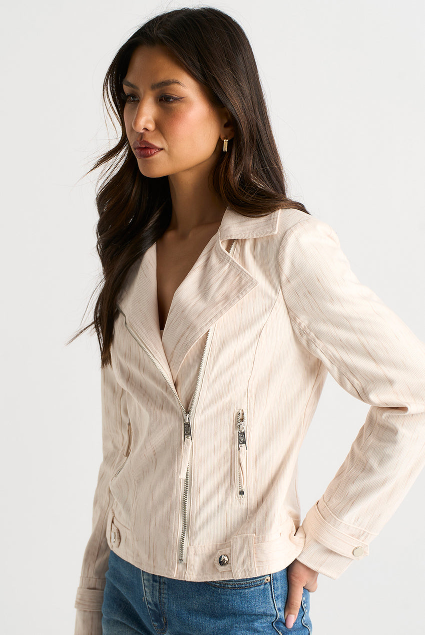 Beige Corduroy Asymmetrical Zip Moto Jacket GL2153