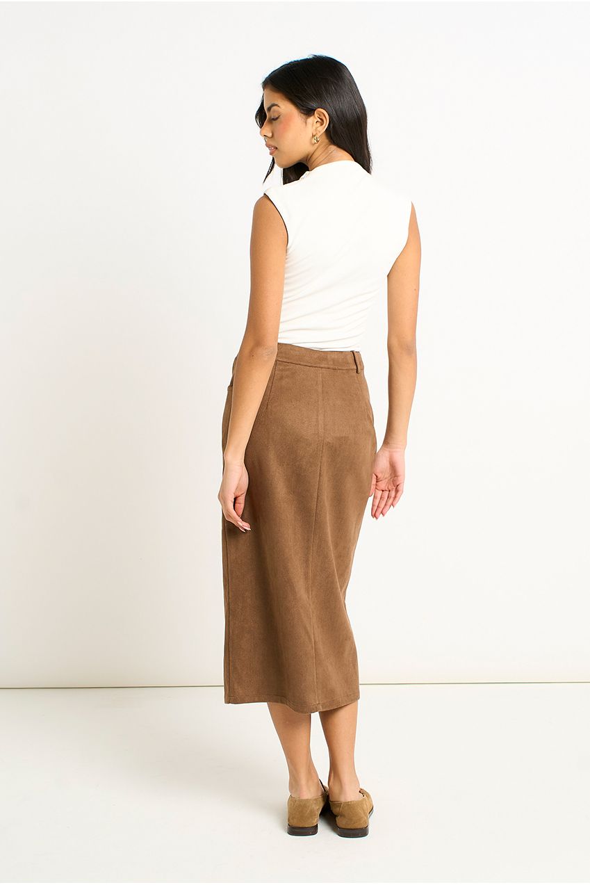 Brown Faux Suede Pencil Skirt GL2156