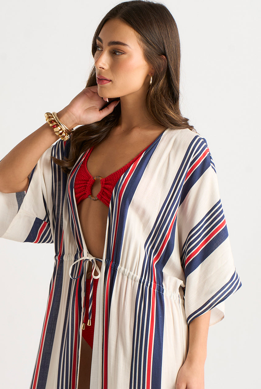 Multi Stripe Tie Detail Kimono Beachwear GL2160