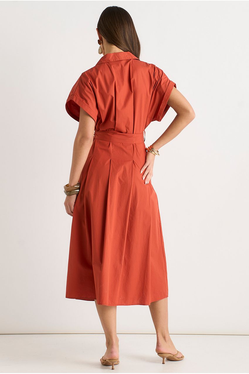 Rust Cotton Button Through Belted Shirt Dress GL2178