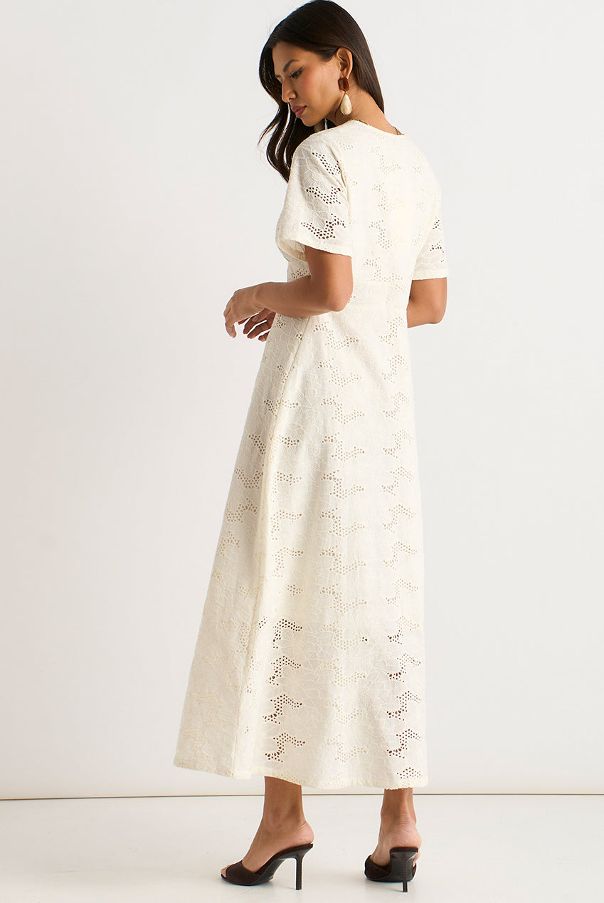 White Lace Button Through Midi Dress GL2179