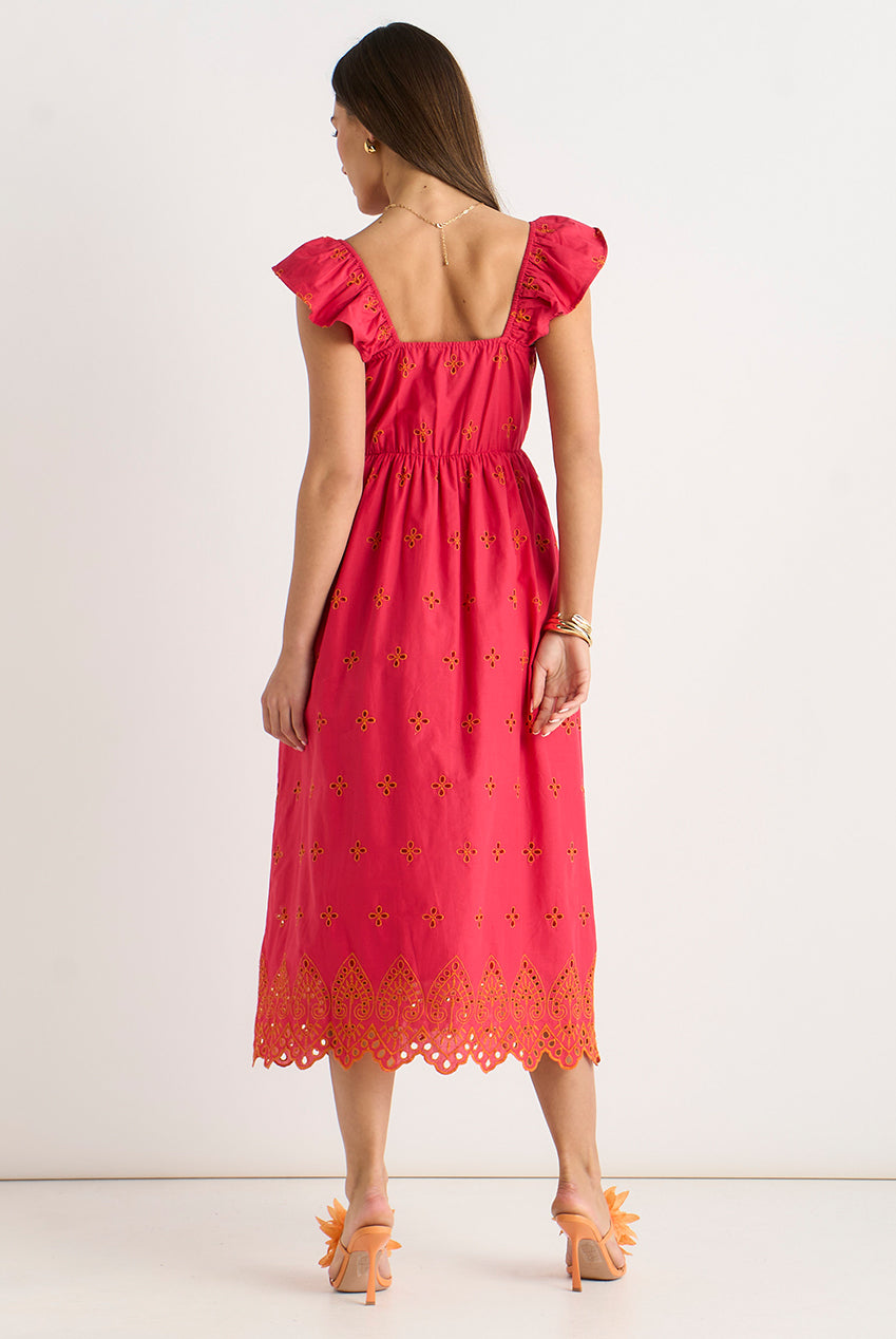 Pink Ruffle Sleeves Broderie Sun Dress GL2180