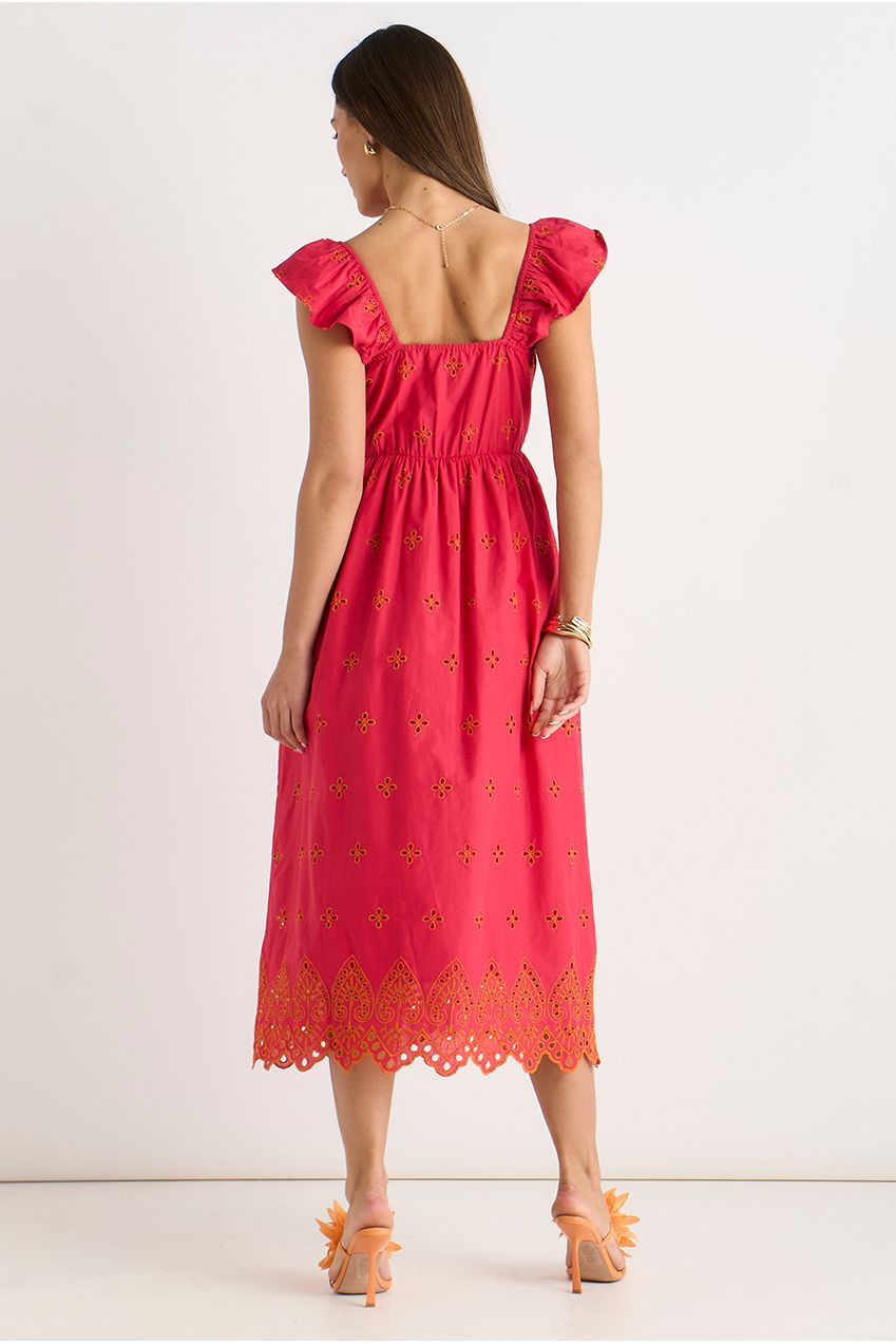 Pink Ruffle Sleeves Broderie Sun Dress GL2180