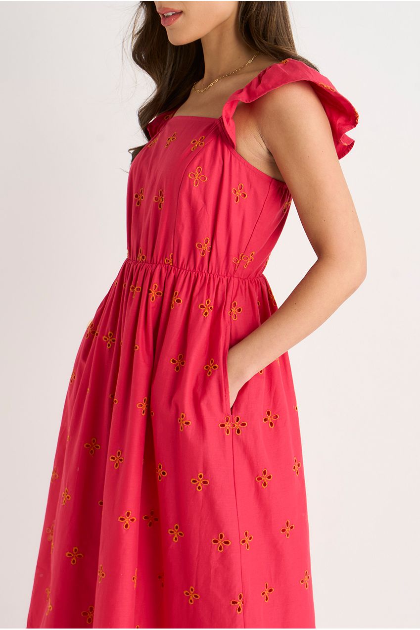 Pink Ruffle Sleeves Broderie Sun Dress GL2180