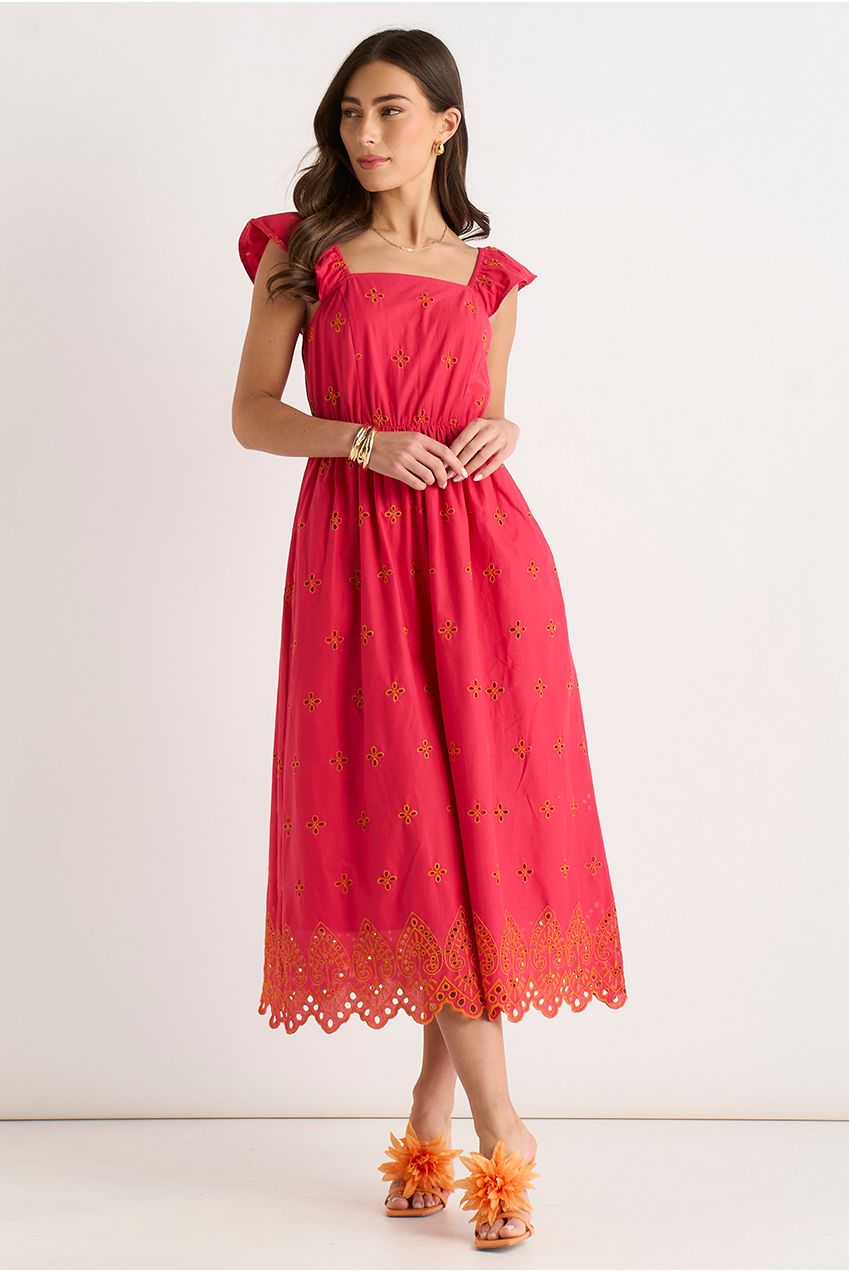 Pink Ruffle Sleeves Broderie Sun Dress GL2180