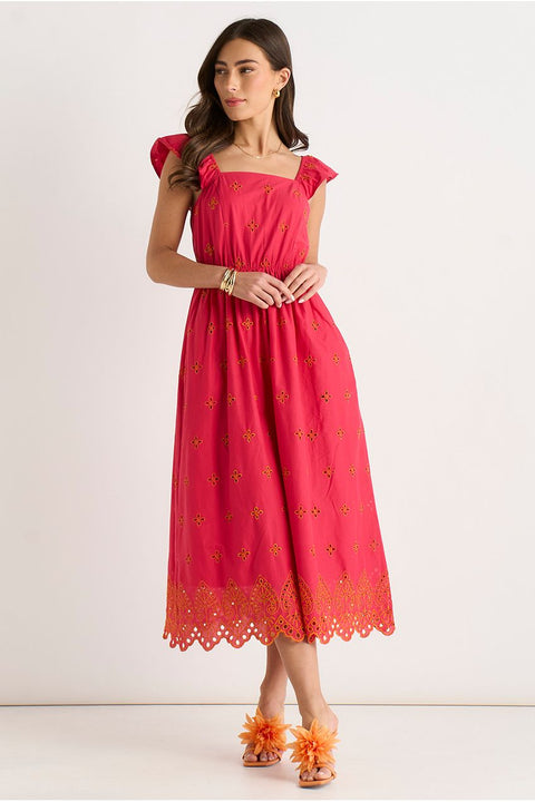Pink Ruffle Sleeves Broderie Sun Dress by Gini London