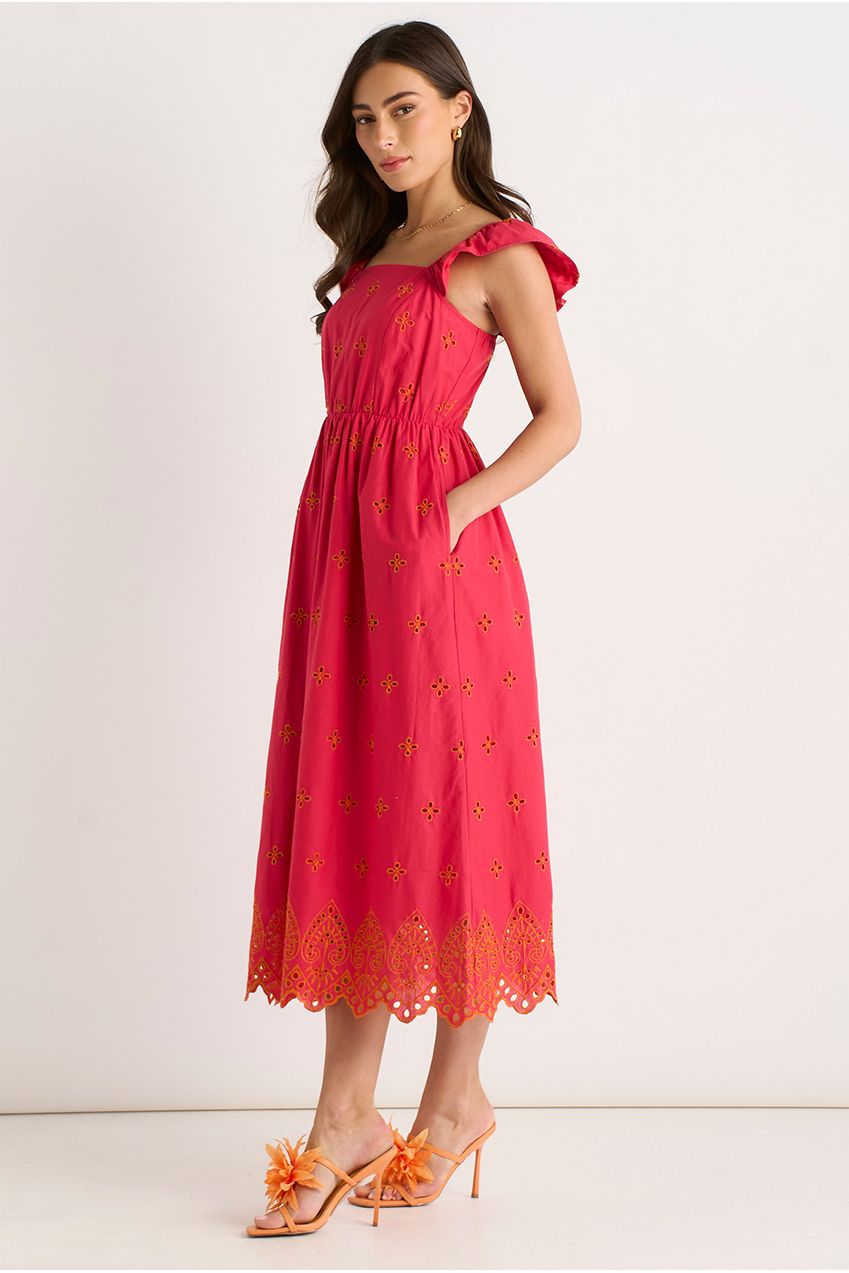 Pink Ruffle Sleeves Broderie Sun Dress GL2180