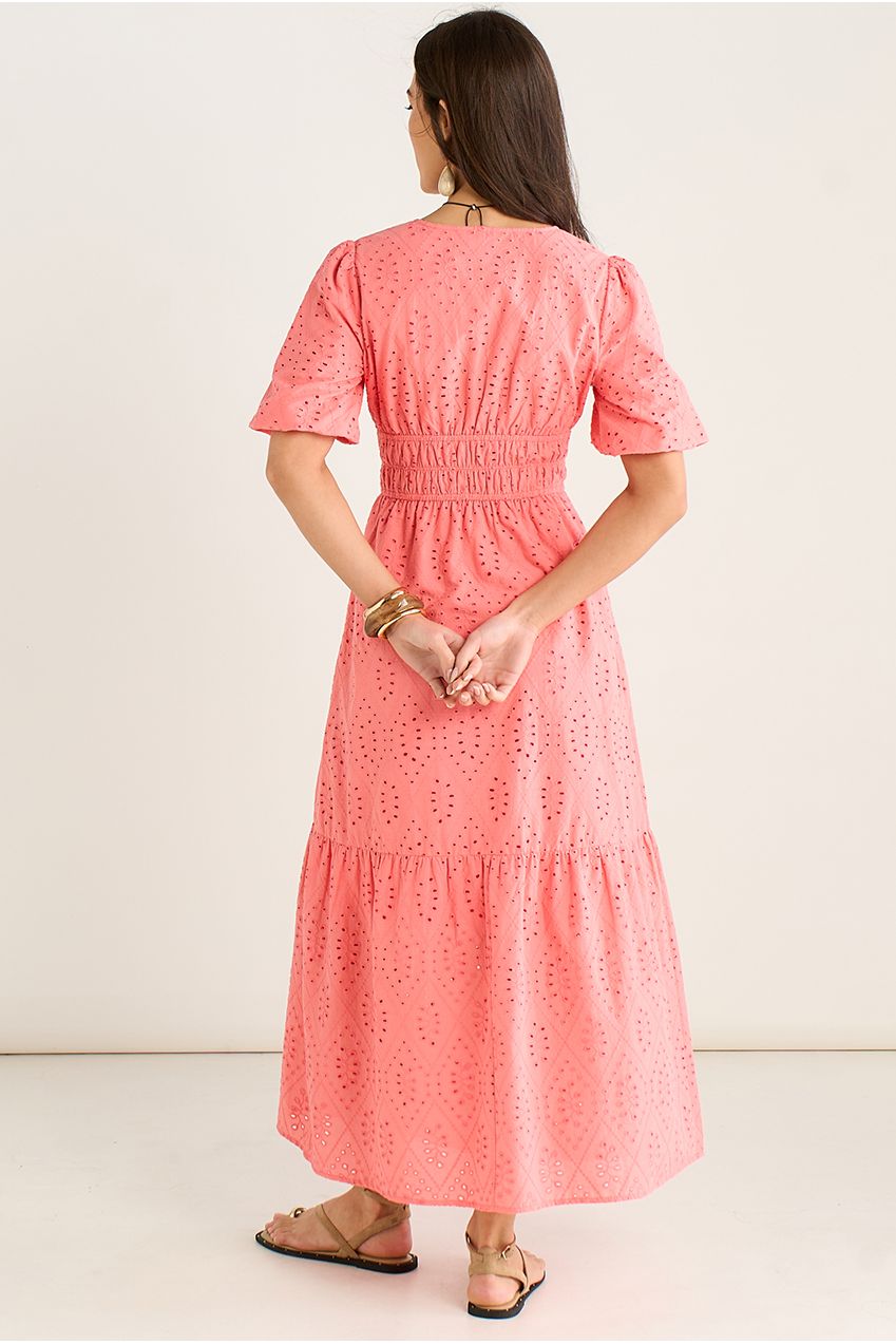 Coral Diamond Cutwork V Neck Broderie Dress GL2182