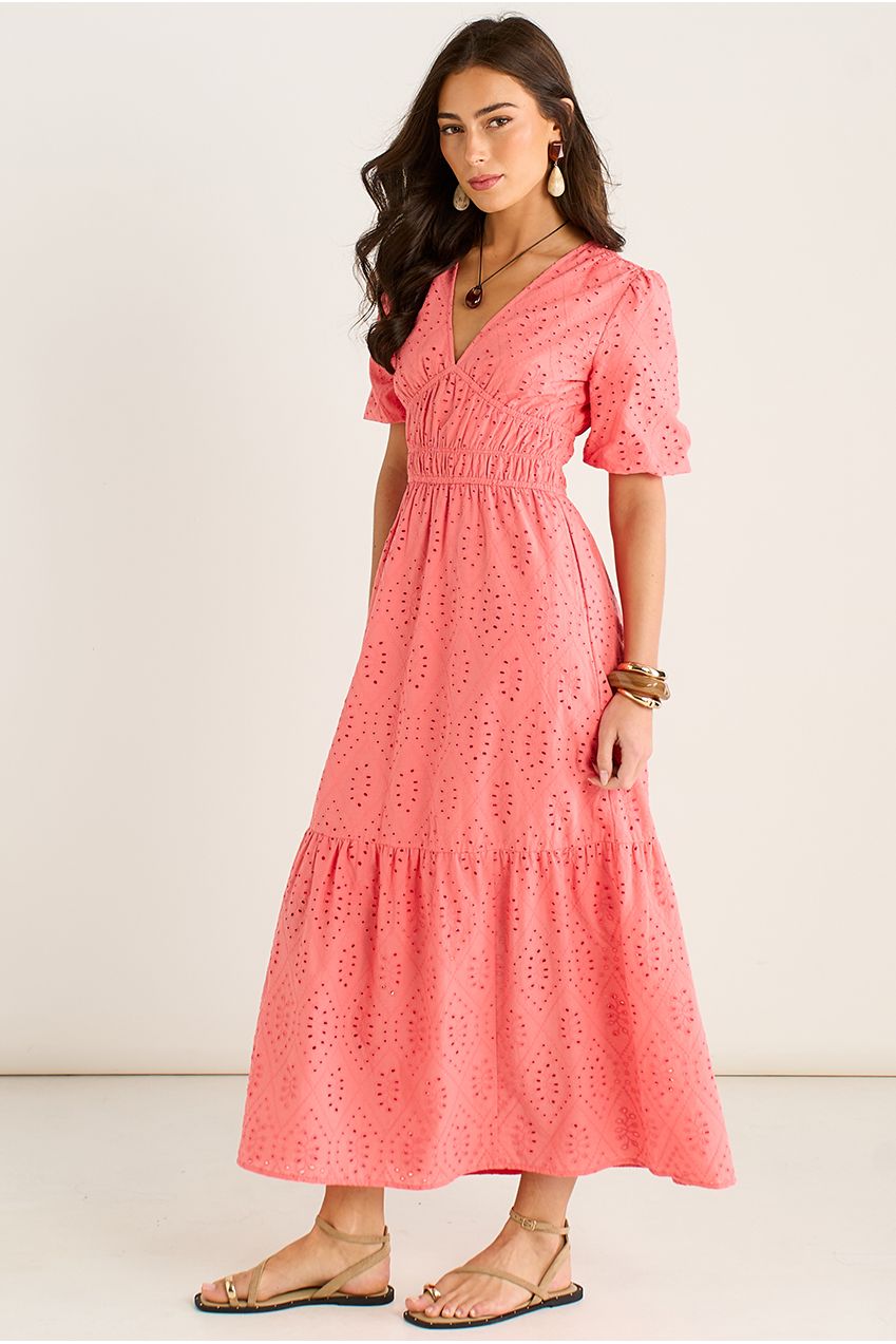 Coral Diamond Cutwork V Neck Broderie Dress GL2182