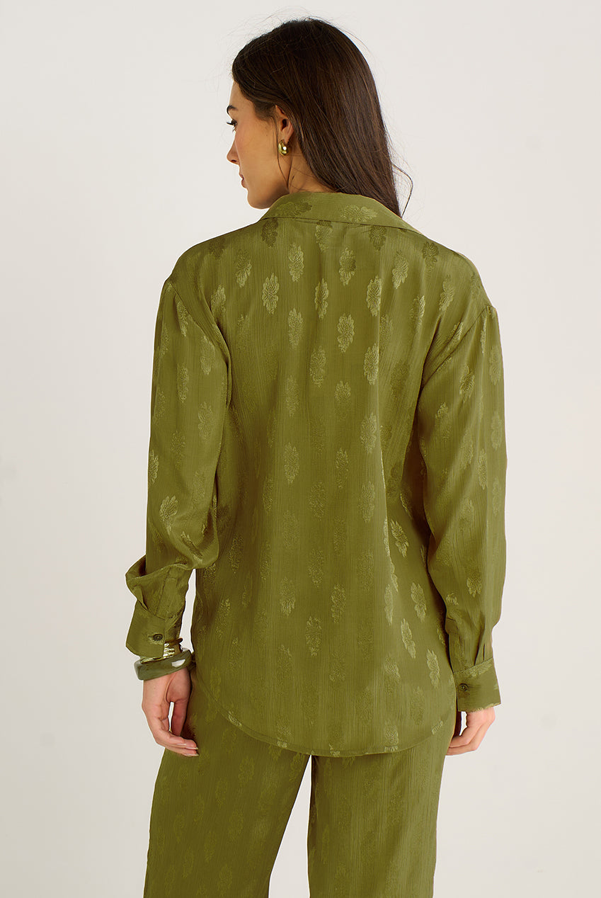 Khaki Floral Satin Jacquard Shirt GL2186A