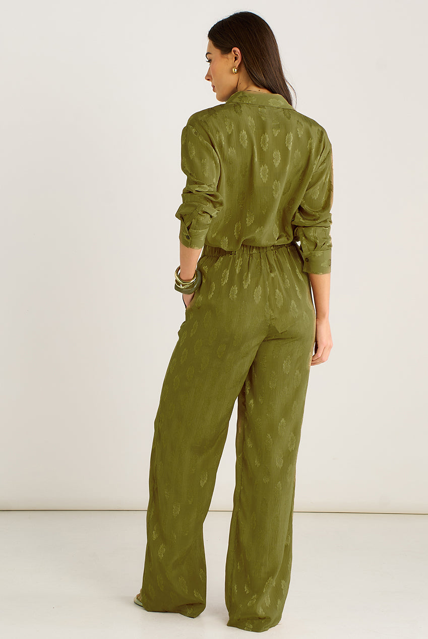 Khaki Floral Satin Jacquard Trousers GL2186B