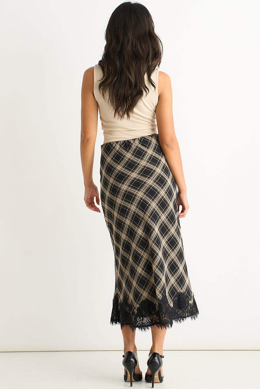 Mono Check Contrast Lace Bias Skirt GL2209