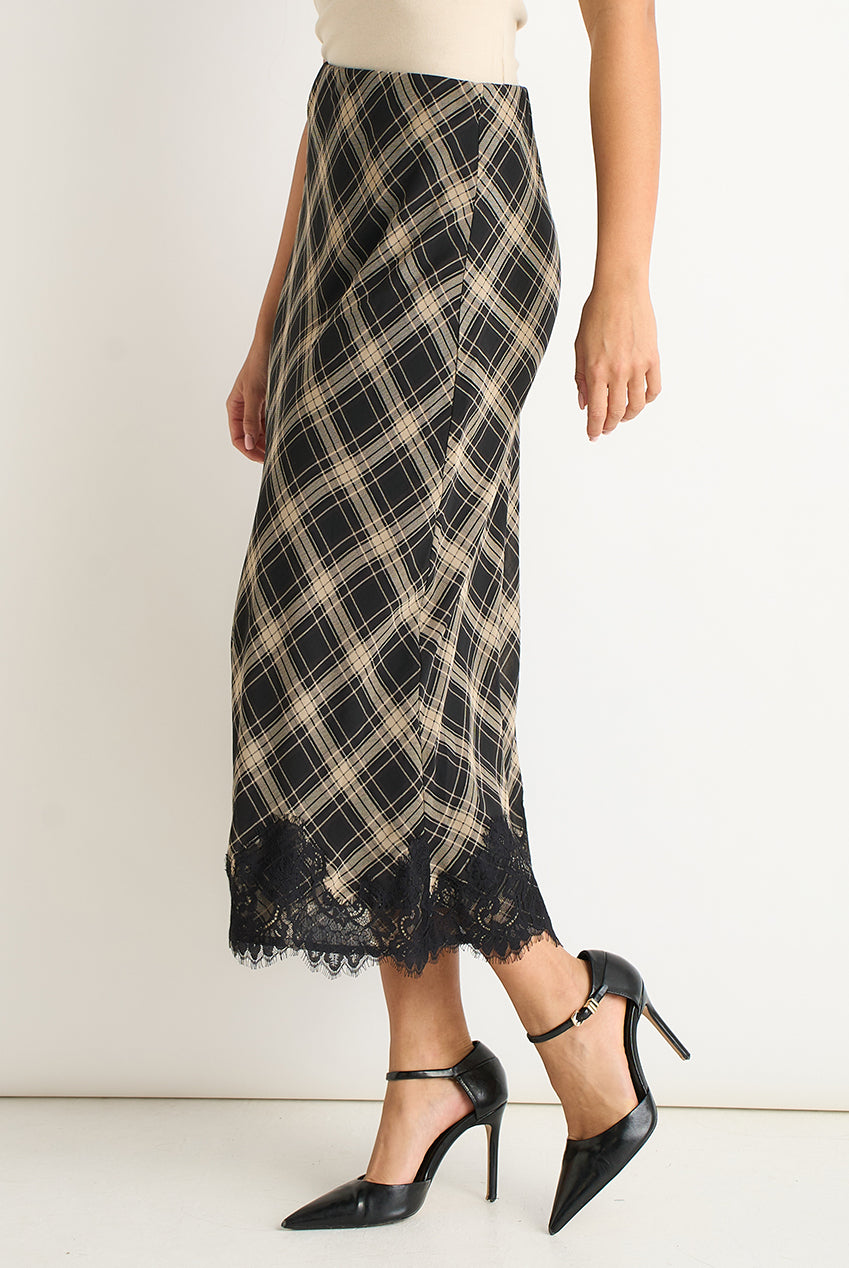 Mono Check Contrast Lace Bias Skirt GL2209