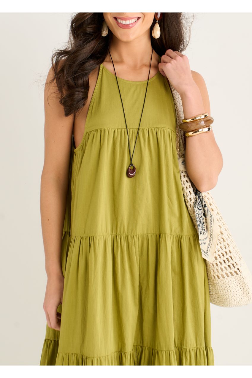 Khaki Tiered Halter Maxi Trapeze Dress GL2211