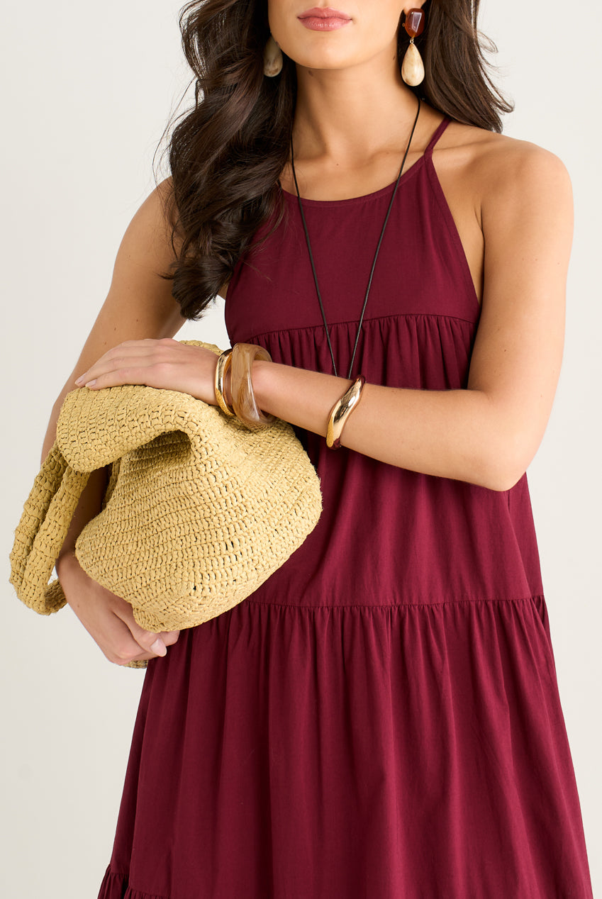 Mulberry Tiered Halter Maxi Trapeze Dress GL2211